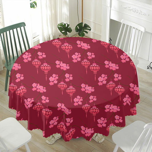 Pink Japanese Lantern Pattern Print Waterproof Round Tablecloth