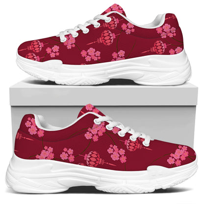 Pink Japanese Lantern Pattern Print White Chunky Shoes