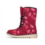 Pink Japanese Lantern Pattern Print Winter Boots
