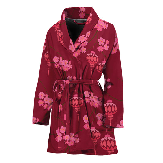 Pink Japanese Lantern Pattern Print Women's Bathrobe