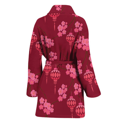 Pink Japanese Lantern Pattern Print Women's Bathrobe