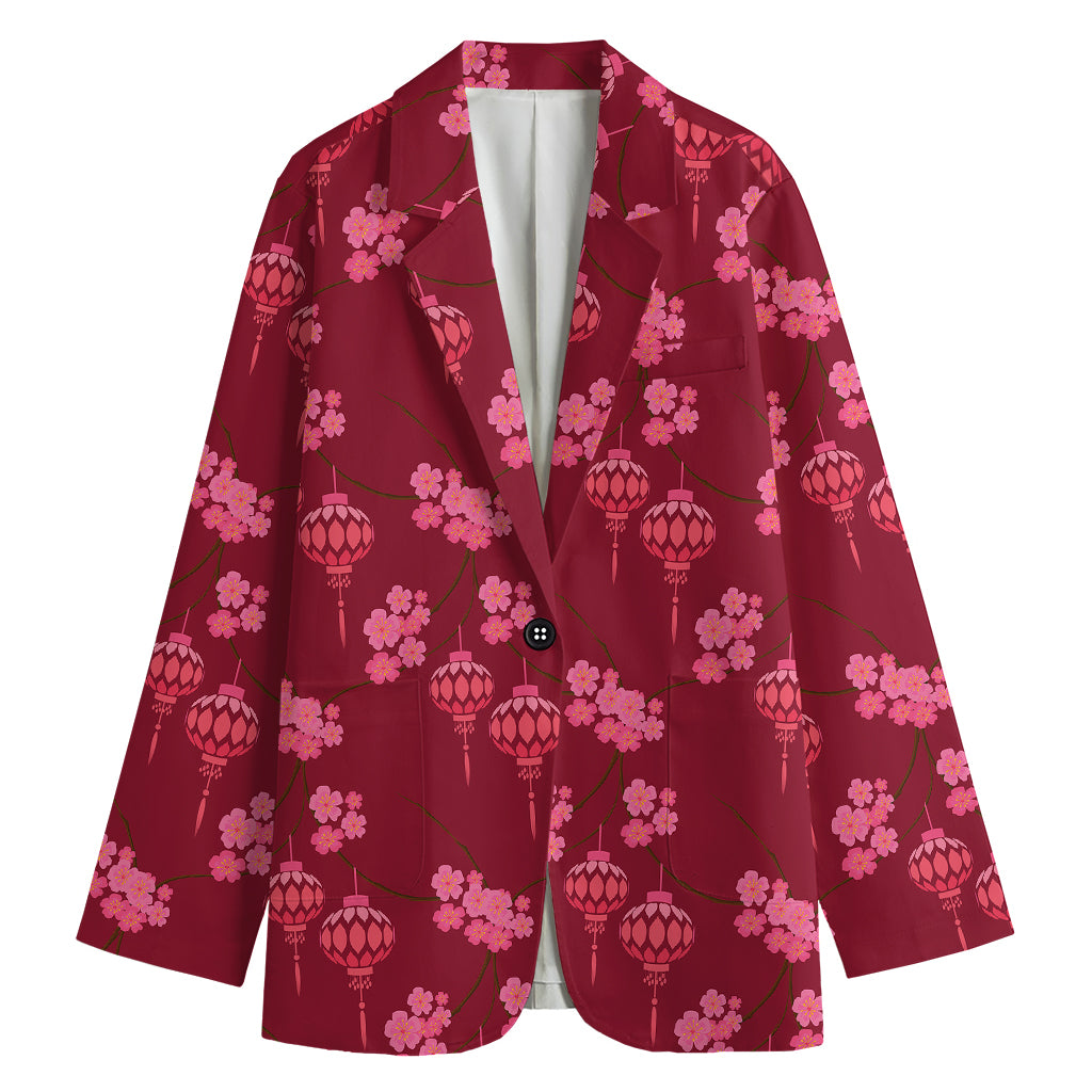 Pink Japanese Lantern Pattern Print Women's Blazer