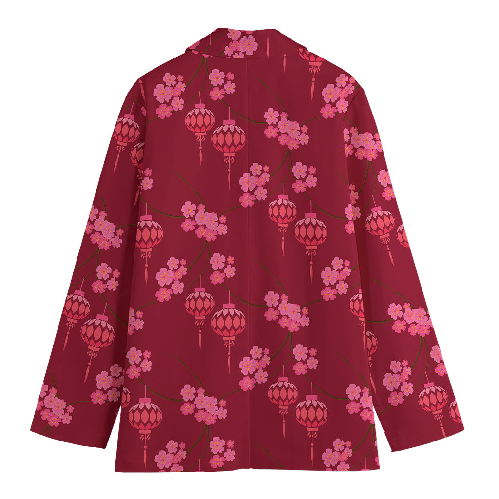 Pink Japanese Lantern Pattern Print Women's Blazer