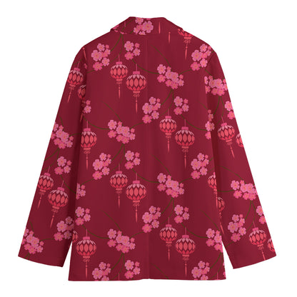 Pink Japanese Lantern Pattern Print Women's Blazer