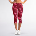 Pink Japanese Lantern Pattern Print Women's Capri Leggings