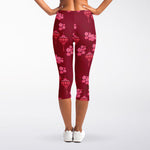 Pink Japanese Lantern Pattern Print Women's Capri Leggings