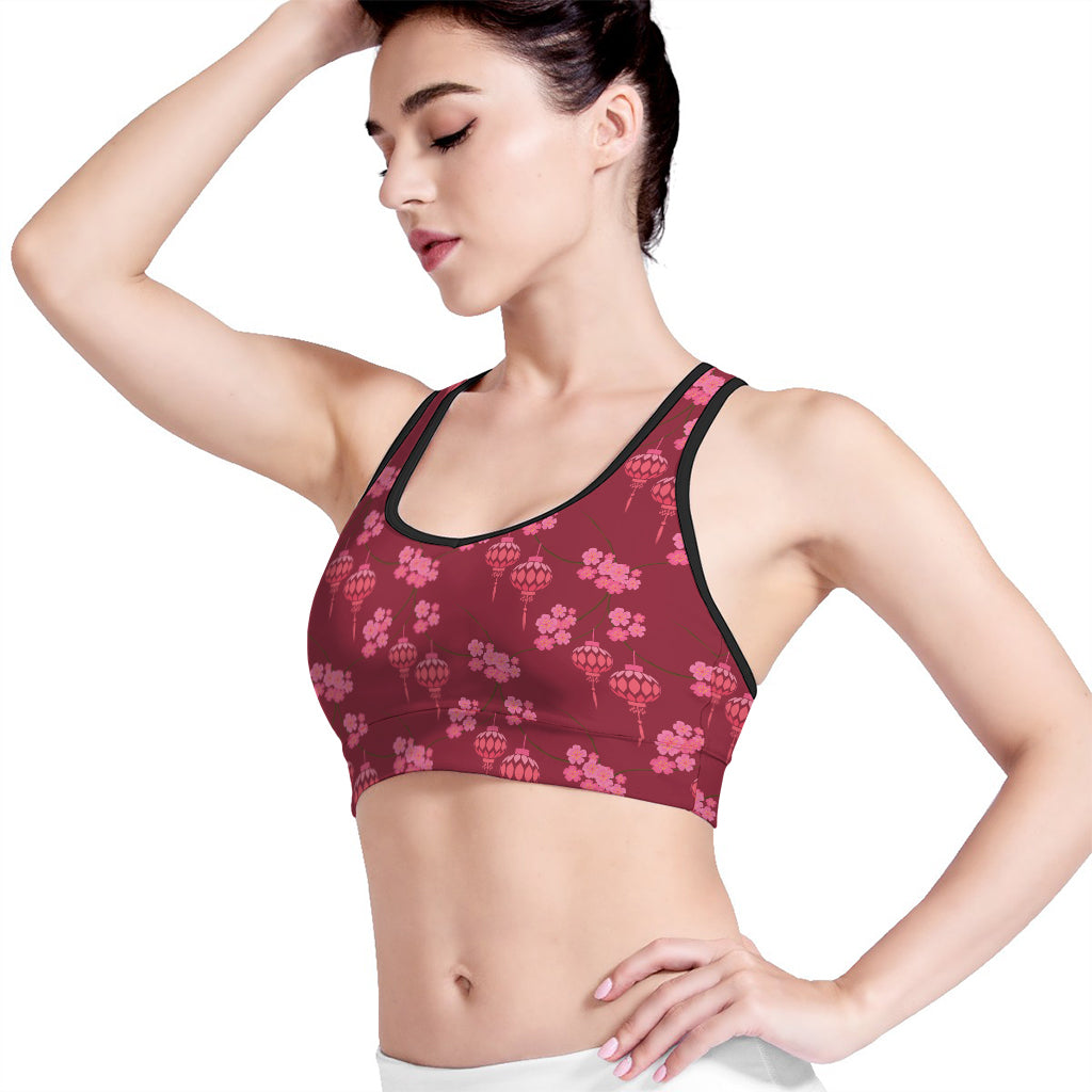 Pink Japanese Lantern Pattern Print Women's Sports Bra