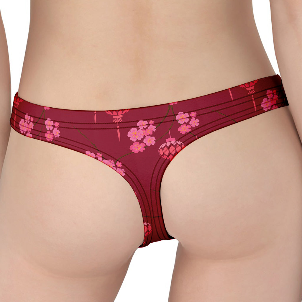 Pink Japanese Lantern Pattern Print Women's Thong