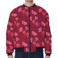 Pink Japanese Lantern Pattern Print Zip Sleeve Bomber Jacket
