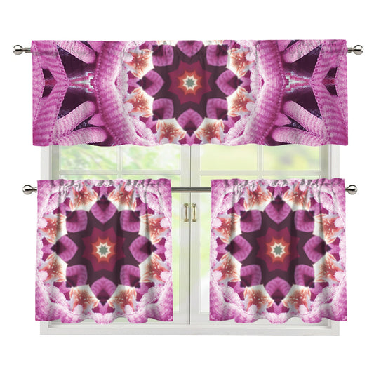 Pink Kaleidoscope Print 3 Piece Kitchen Curtains