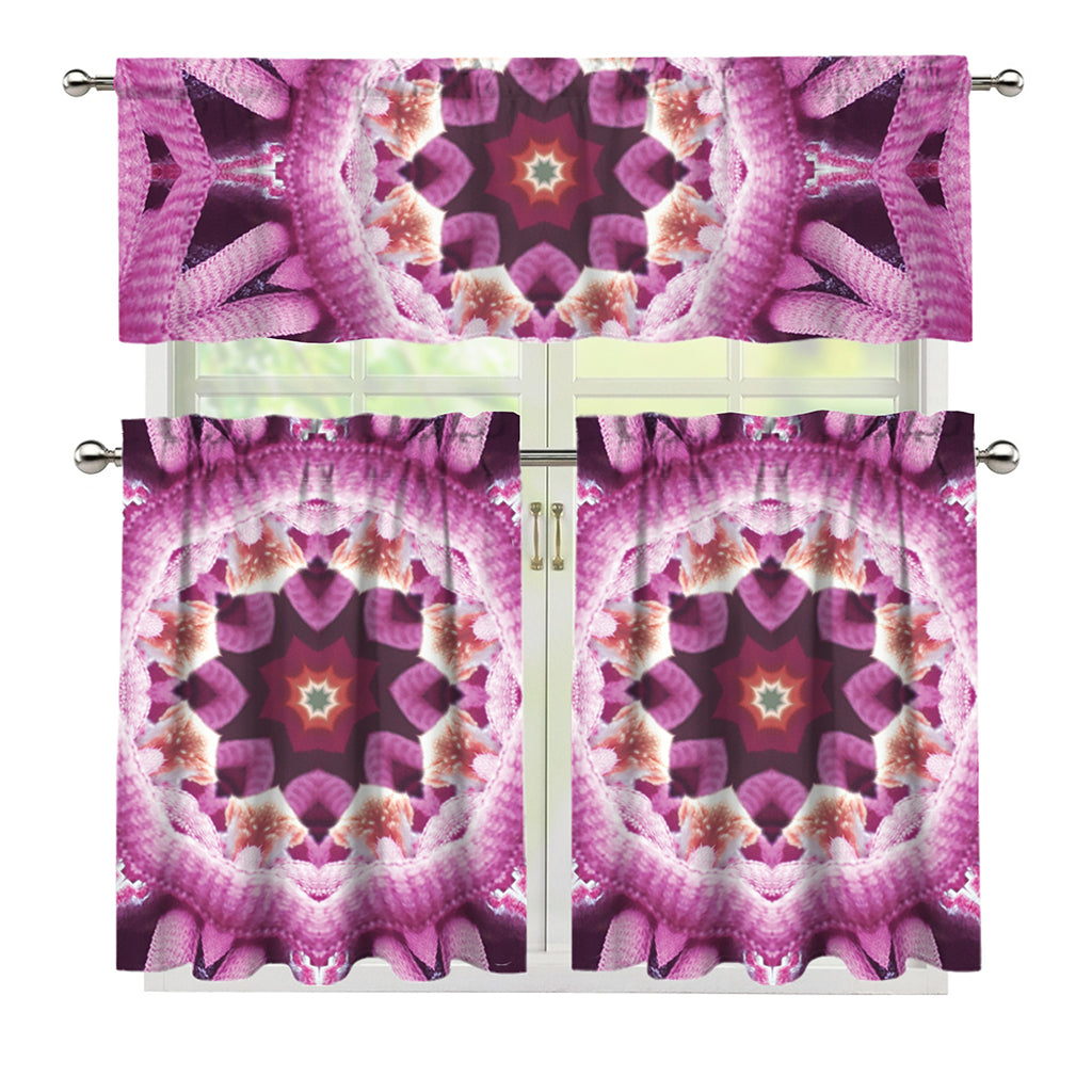 Pink Kaleidoscope Print 3 Piece Kitchen Curtains