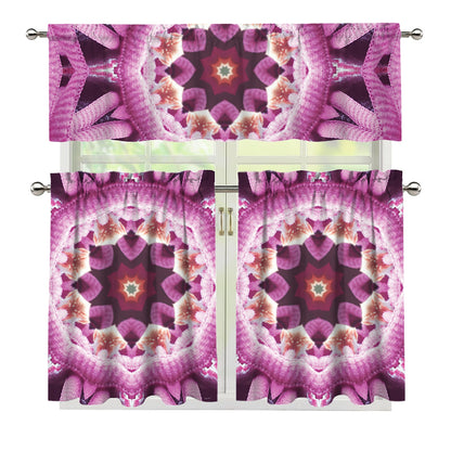 Pink Kaleidoscope Print 3 Piece Kitchen Curtains