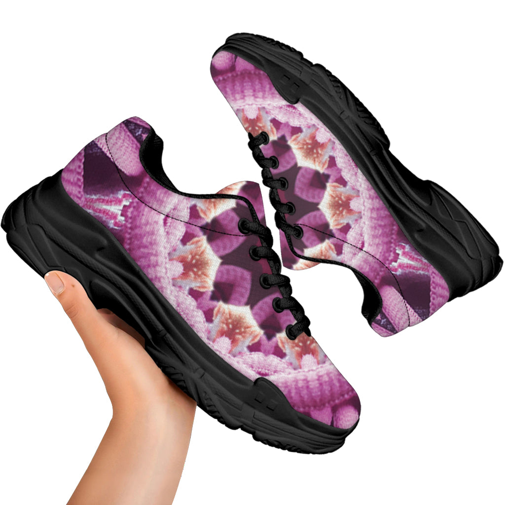 Pink Kaleidoscope Print Black Chunky Shoes