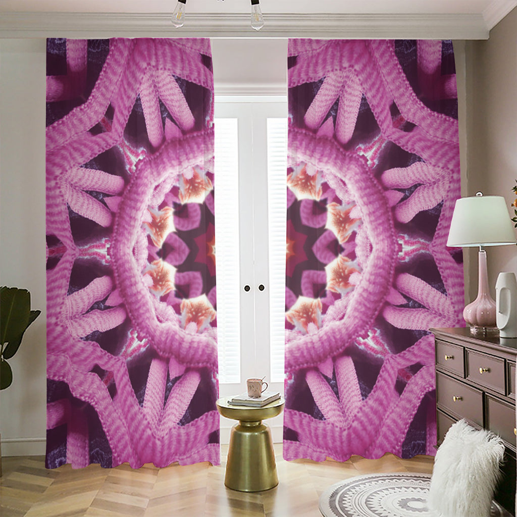 Pink Kaleidoscope Print Blackout Pencil Pleat Curtains