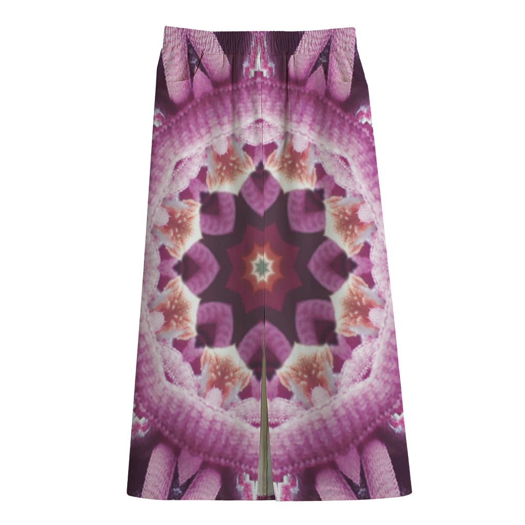 Pink Kaleidoscope Print Cotton Front Slit Maxi Skirt