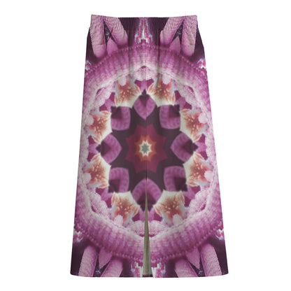 Pink Kaleidoscope Print Cotton Front Slit Maxi Skirt