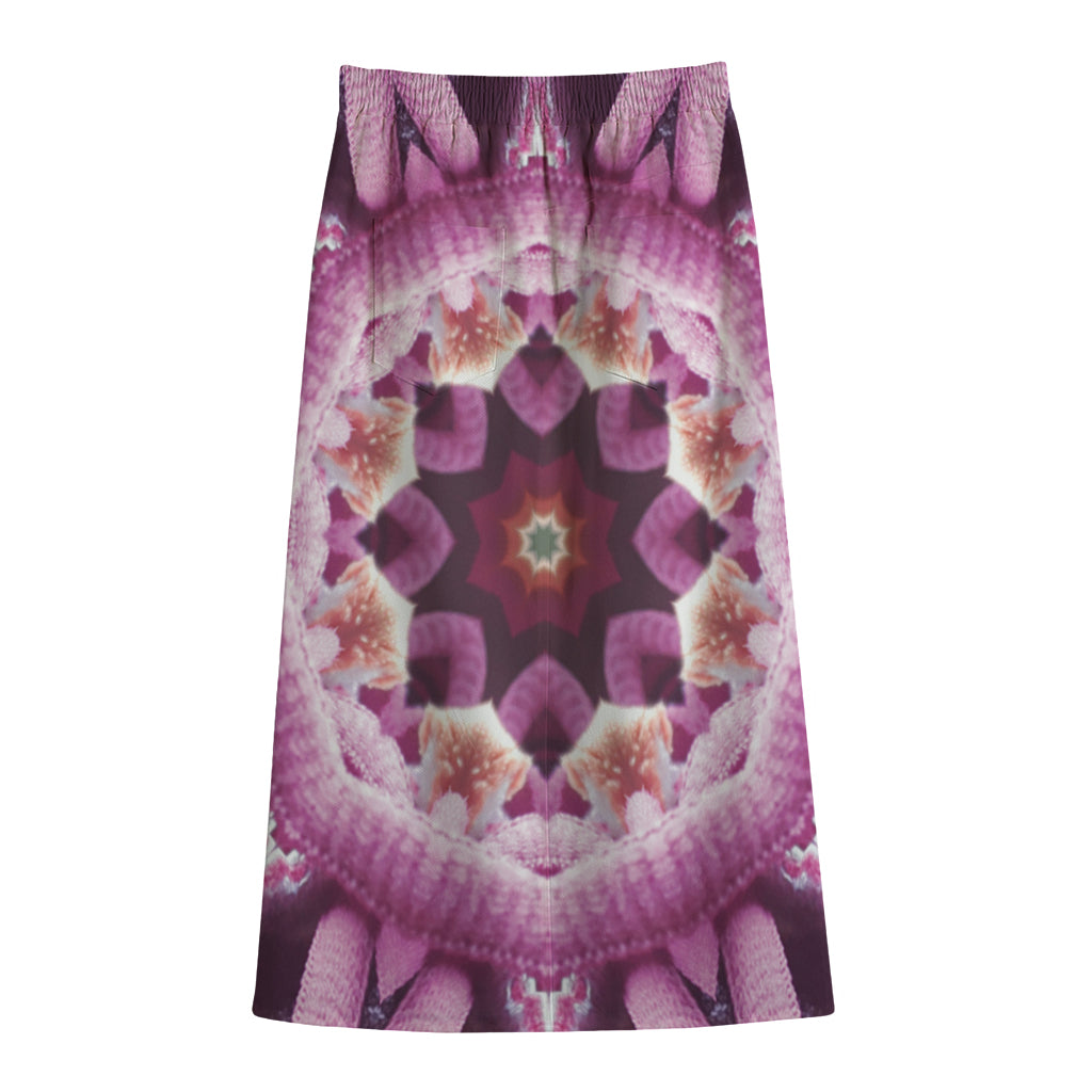 Pink Kaleidoscope Print Cotton Front Slit Maxi Skirt