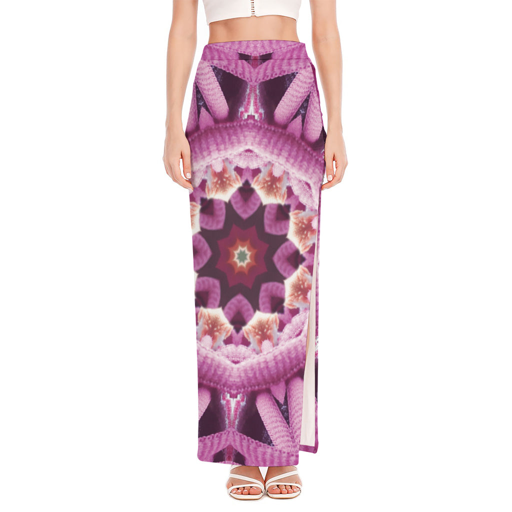 Pink Kaleidoscope Print High Slit Maxi Skirt