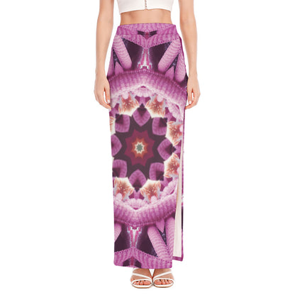 Pink Kaleidoscope Print High Slit Maxi Skirt