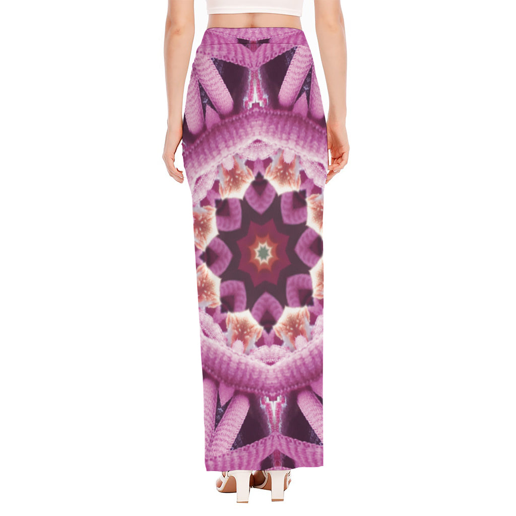 Pink Kaleidoscope Print High Slit Maxi Skirt