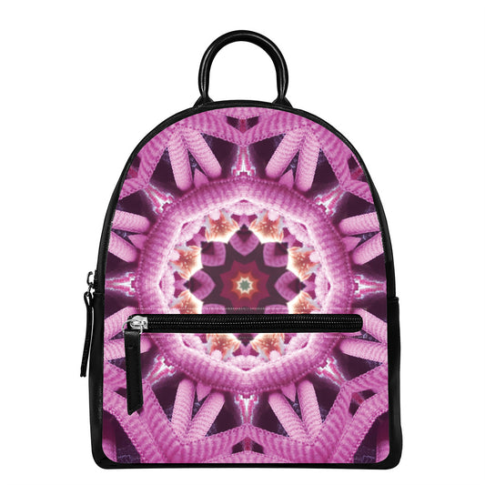 Pink Kaleidoscope Print Leather Backpack