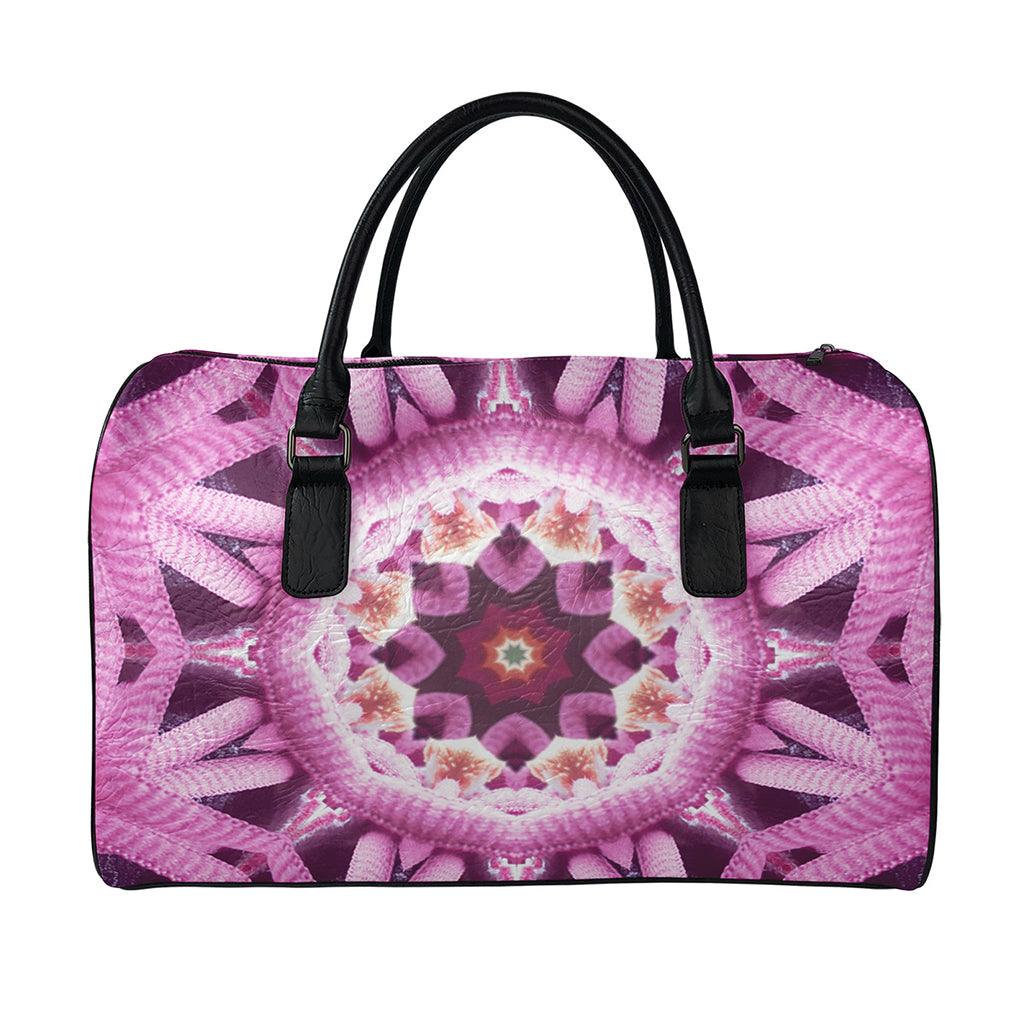 Pink Kaleidoscope Print Leather Duffle Bag