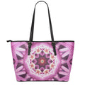 Pink Kaleidoscope Print Leather Tote Bag With Zipper