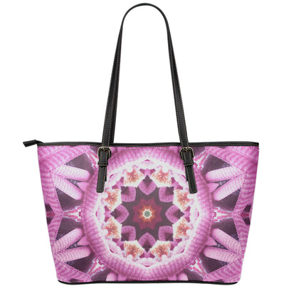 Pink Kaleidoscope Print Leather Tote Bag