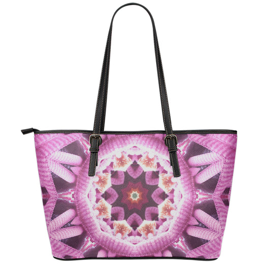 Pink Kaleidoscope Print Leather Tote Bag