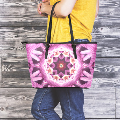 Pink Kaleidoscope Print Leather Tote Bag