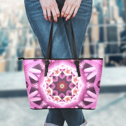 Pink Kaleidoscope Print Leather Tote Bag