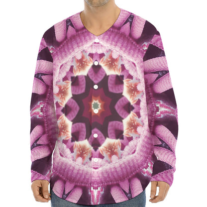 Pink Kaleidoscope Print Long Sleeve Baseball Jersey