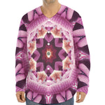 Pink Kaleidoscope Print Long Sleeve Baseball Jersey