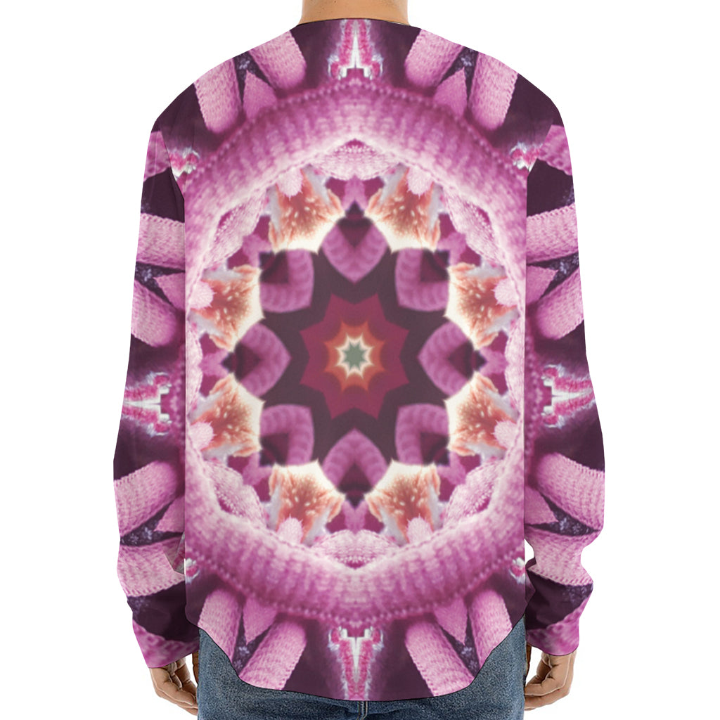 Pink Kaleidoscope Print Long Sleeve Baseball Jersey