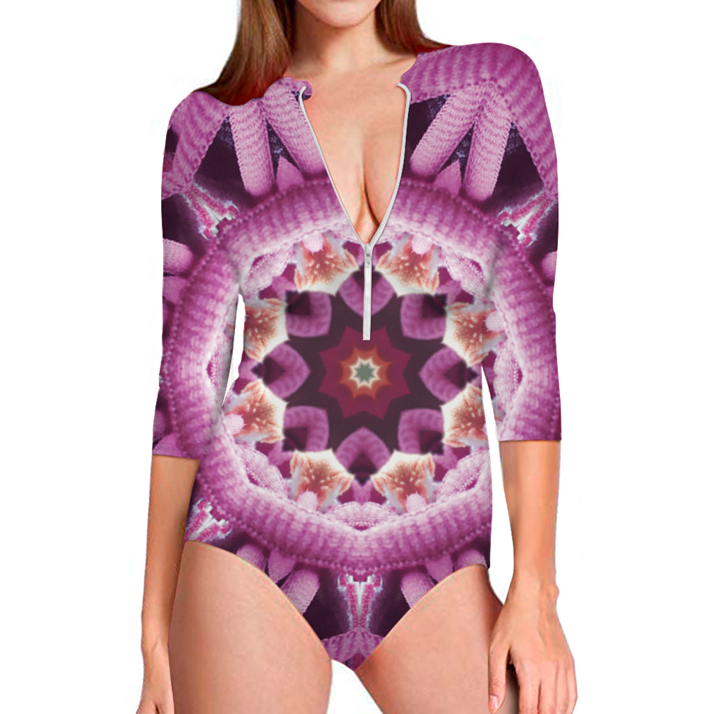 Pink Kaleidoscope Print Long Sleeve Swimsuit