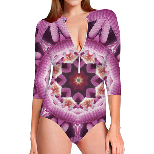 Pink Kaleidoscope Print Long Sleeve Swimsuit