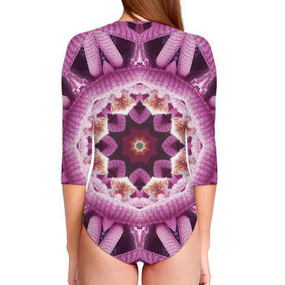 Pink Kaleidoscope Print Long Sleeve Swimsuit