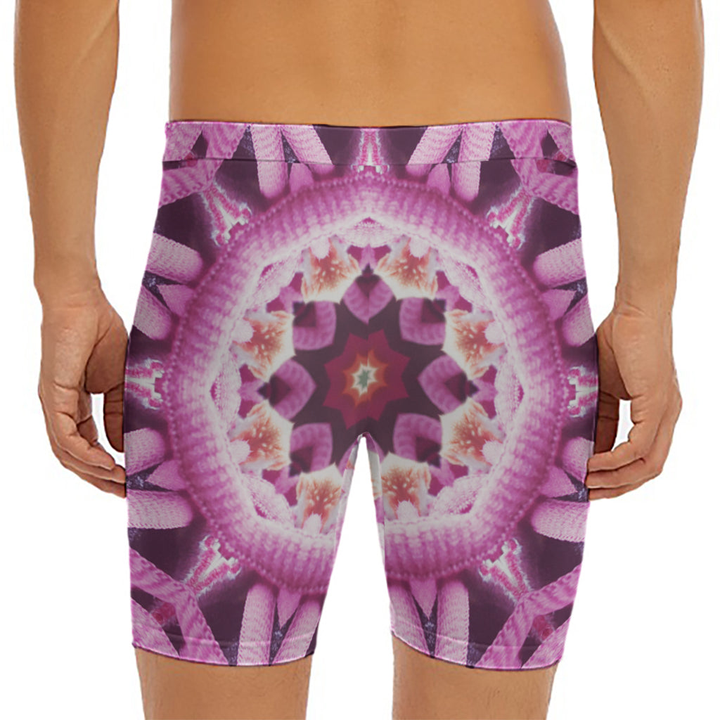 Pink Kaleidoscope Print Men's Long Boxer Briefs