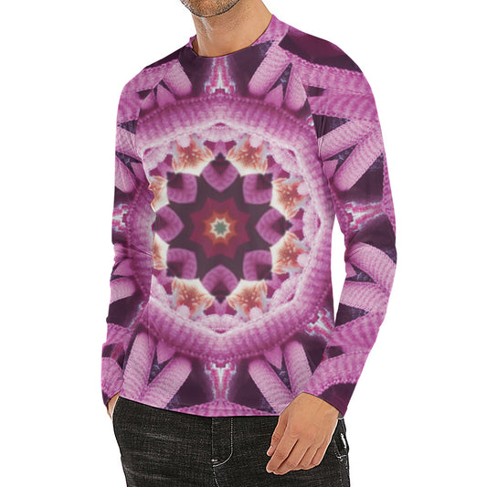 Pink Kaleidoscope Print Men's Long Sleeve Rash Guard
