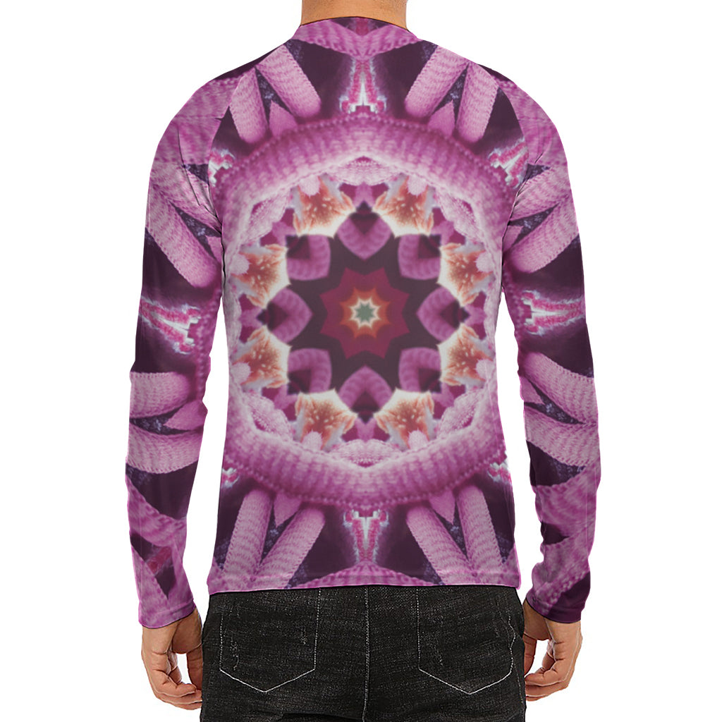 Pink Kaleidoscope Print Men's Long Sleeve Rash Guard