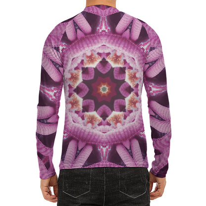 Pink Kaleidoscope Print Men's Long Sleeve Rash Guard