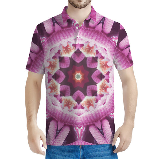 Pink Kaleidoscope Print Men's Polo Shirt