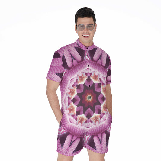 Pink Kaleidoscope Print Men's Rompers