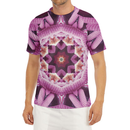 Pink Kaleidoscope Print Men's Short Sleeve Rash Guard