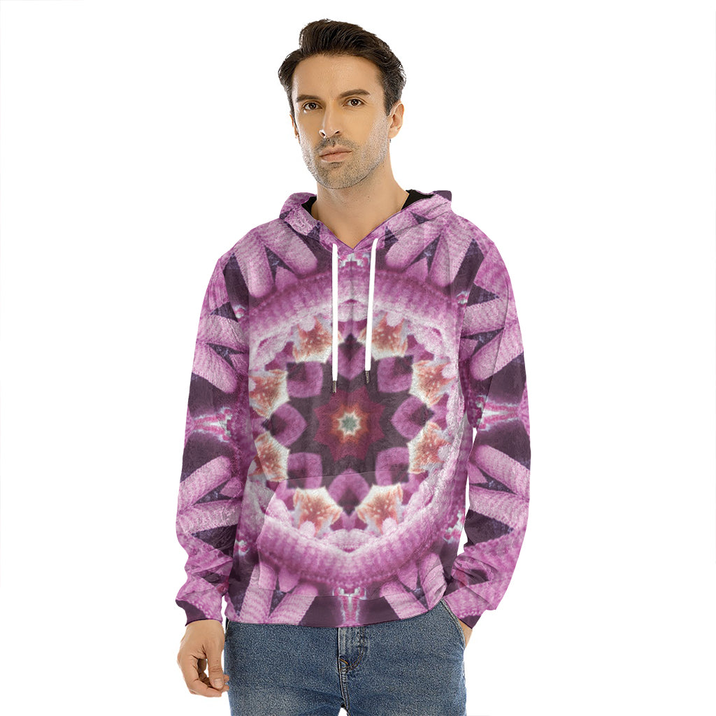 Pink Kaleidoscope Print Men's Velvet Pullover Hoodie