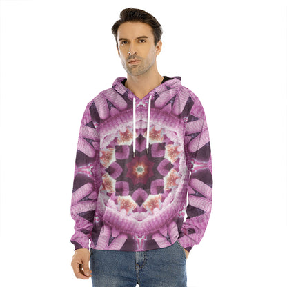 Pink Kaleidoscope Print Men's Velvet Pullover Hoodie