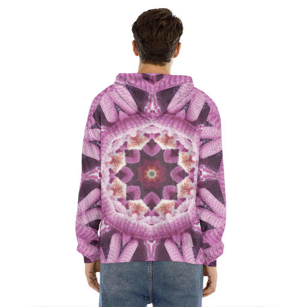 Pink Kaleidoscope Print Men's Velvet Pullover Hoodie