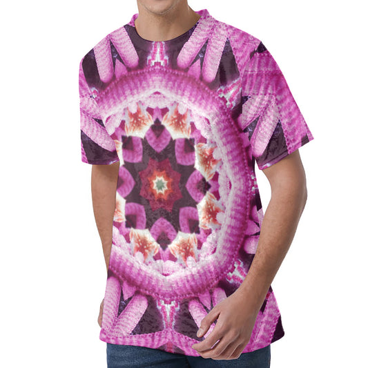 Pink Kaleidoscope Print Men's Velvet T-Shirt