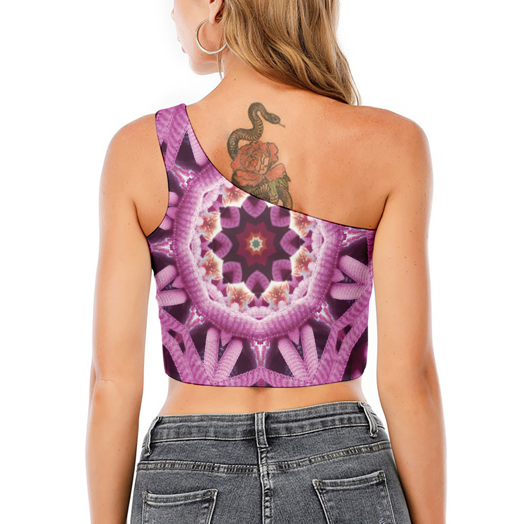 Pink Kaleidoscope Print One Shoulder Crop Top