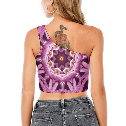 Pink Kaleidoscope Print One Shoulder Crop Top